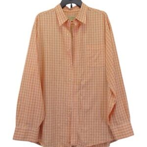 Tommy Bahama Men's Long Sleeve Button Up Shirt Orange Plaid Checkered